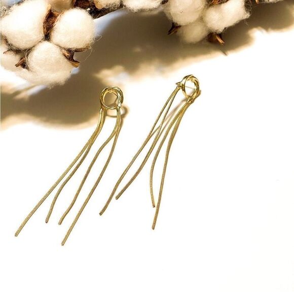 Elegant Gold Dangle Earrings N1441 - Picture 3 of 5